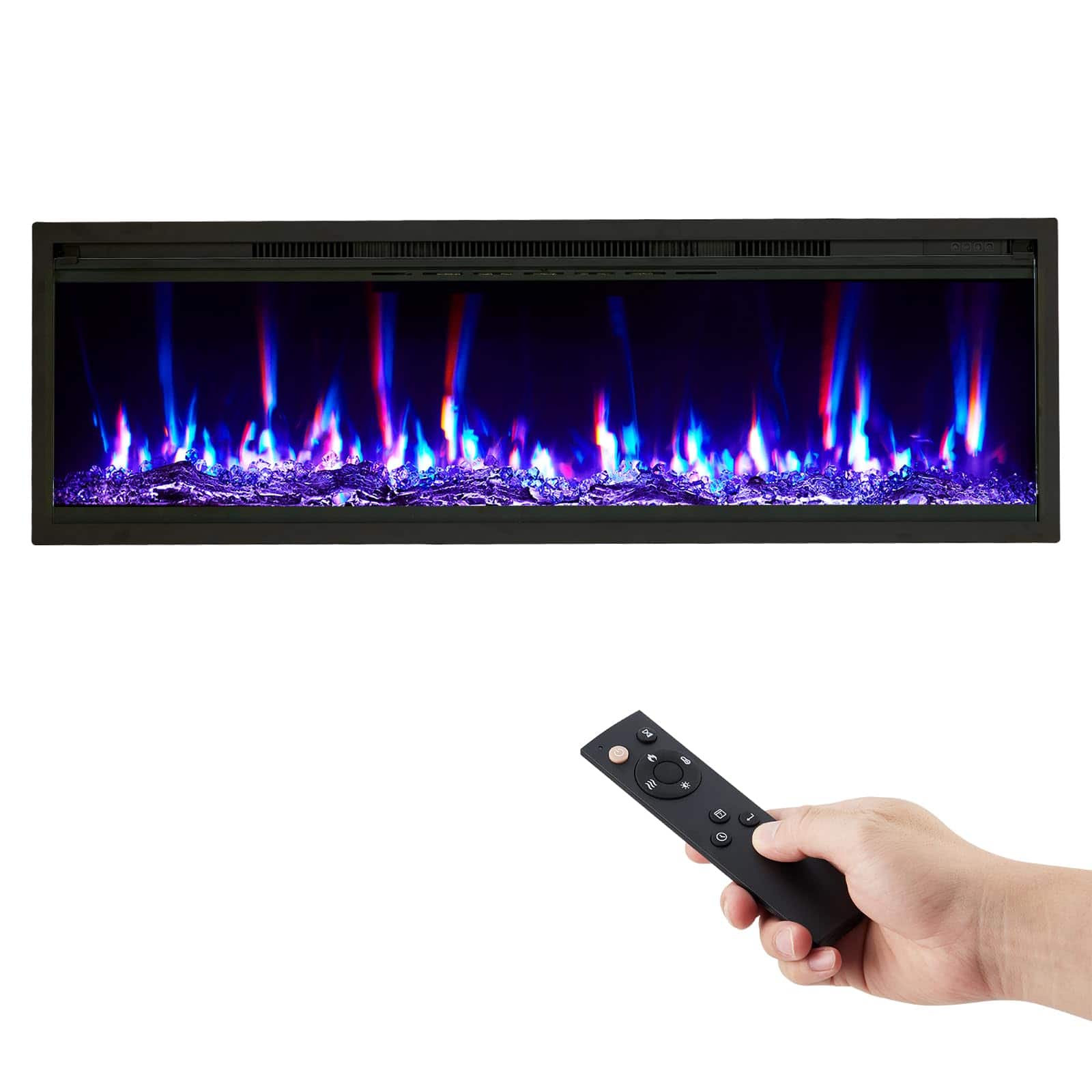 Acekool - 68"Electric Fireplace, Recessed or Wall-Mounted,Ultra-Thin 3" Design, 12 Color 3D Flame Effect, 750W/1500W Heater,Timer
