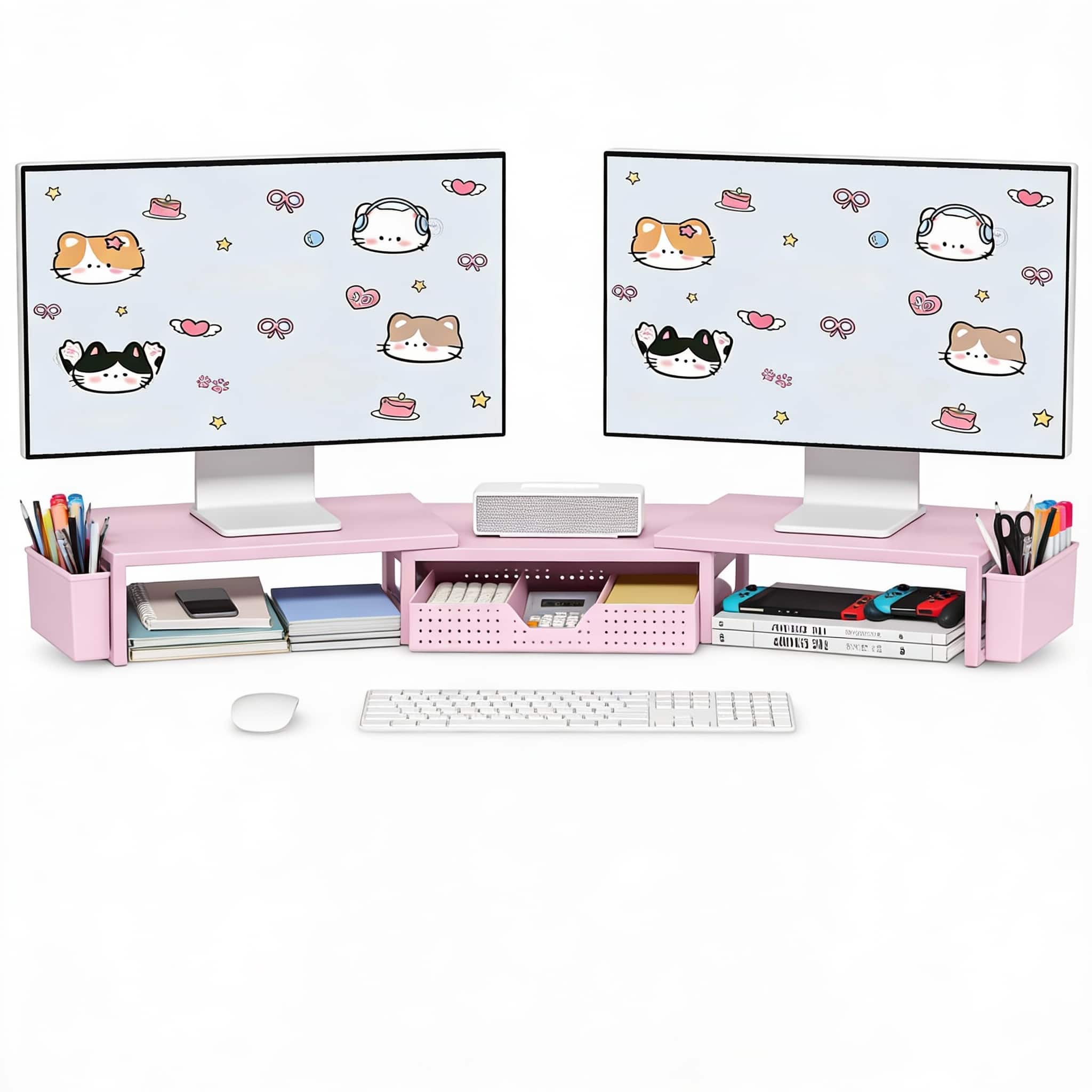 Frangdom - Monitor Riser Drawer Pen Holders Desk Organizer - Metal Pink With drawer and pen holder