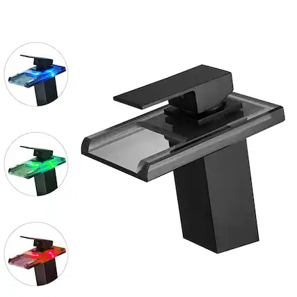 Front. Boyel Living - Brass Single Handle Single Hole Bathroom Faucet Matte Black with LED Temperature Sensor and Supply Hoses Easy Install - Matte Black.