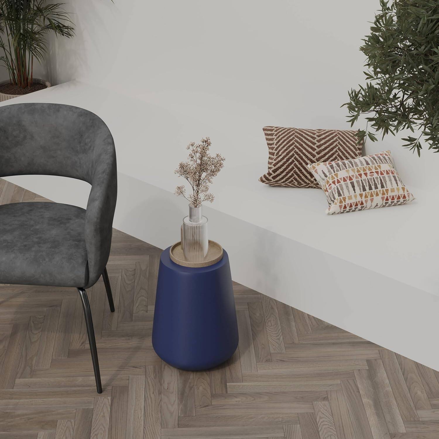 Left. LeisureMod - Glint Tapered Fiberstone Side Table, Marble-Look Modern Indoor/Outdoor Accent Table - Saphire Blue.