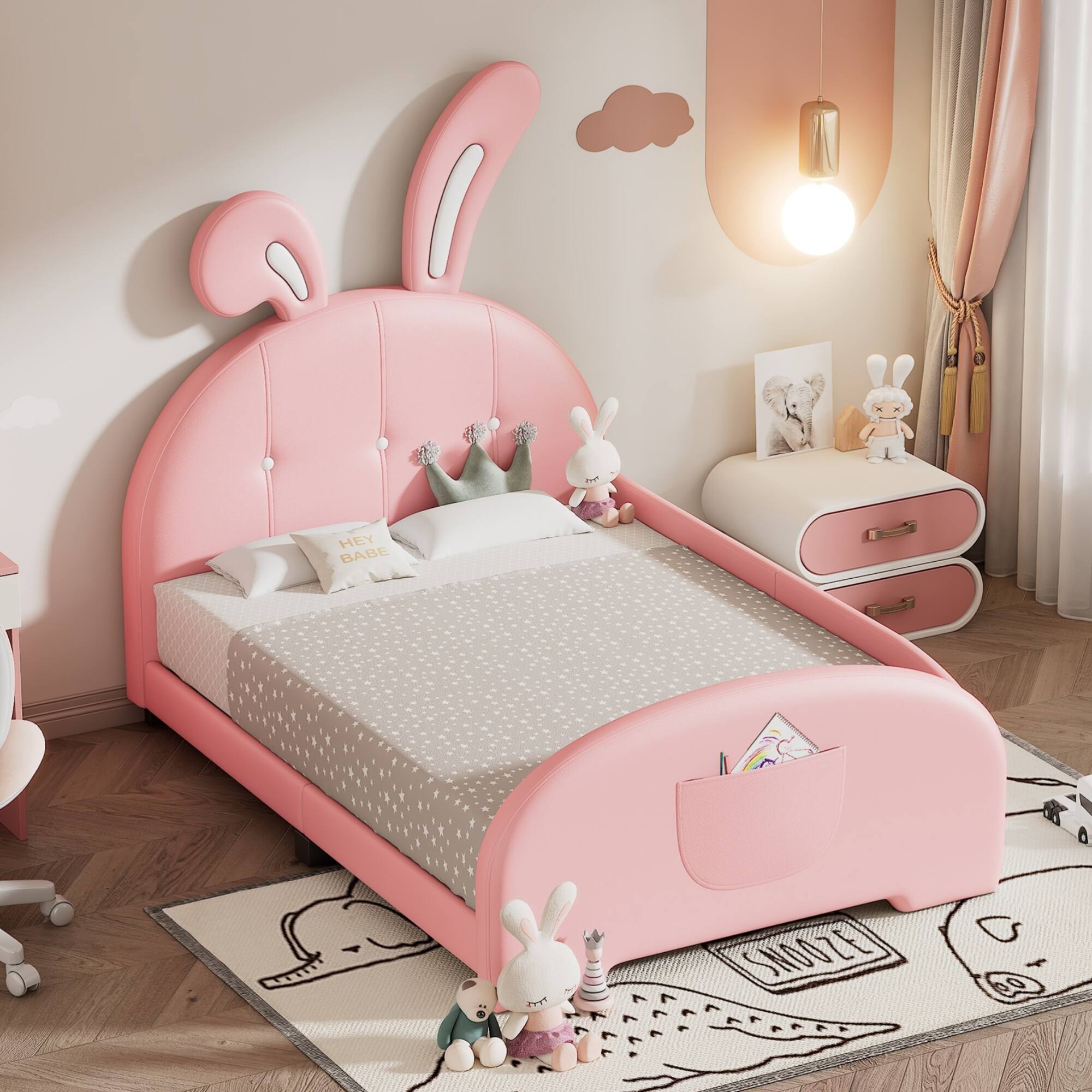 GOODSILO - Upholstered Twin Size Princess Bed with Unique Animal-Shaped Design and Platform Support - Pink