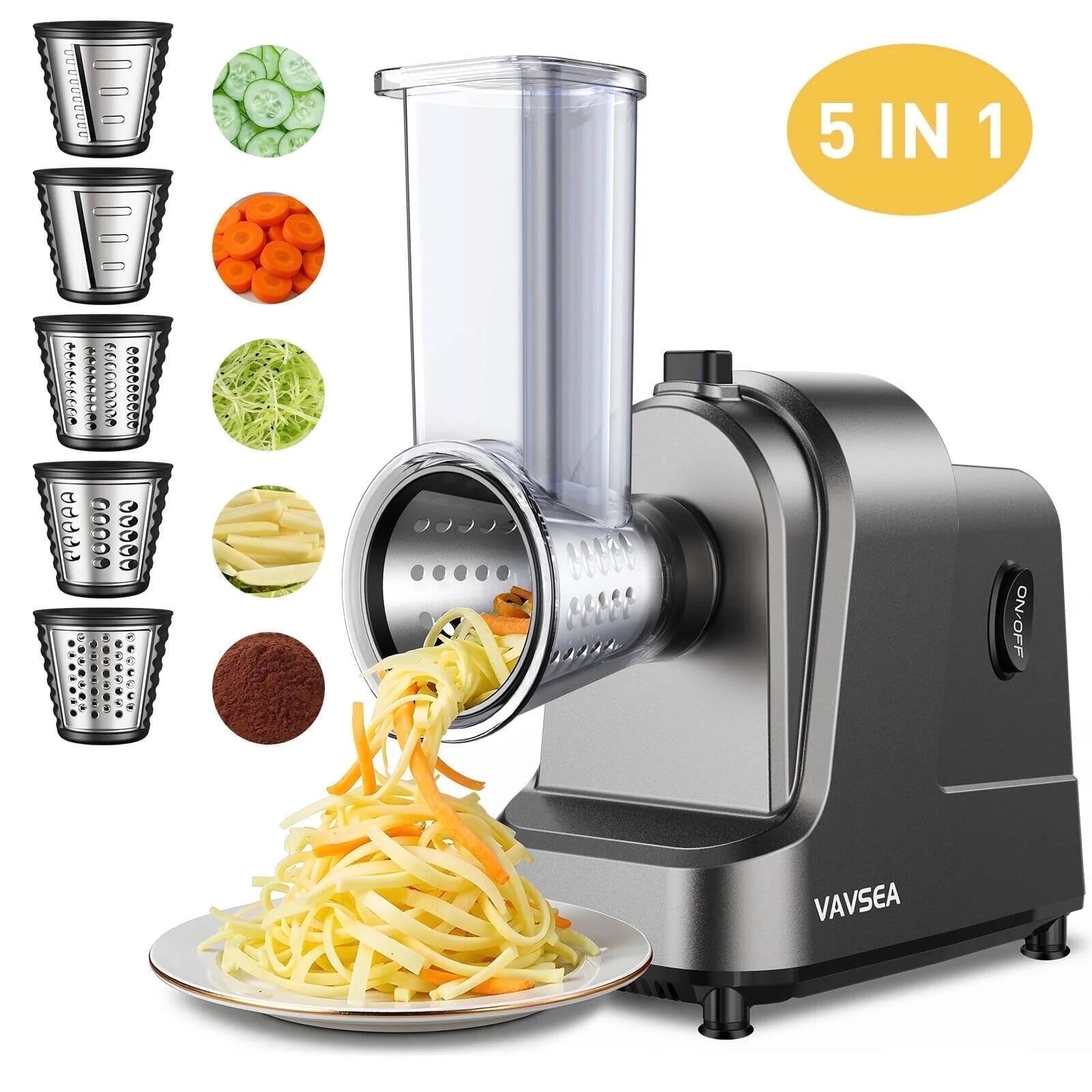 VAVSEA - 5-in-1 Electric Cheese Grater, 400W Electric Cheese Shredder with 5 Stainless Blades, Salad Maker with One-Touch Control