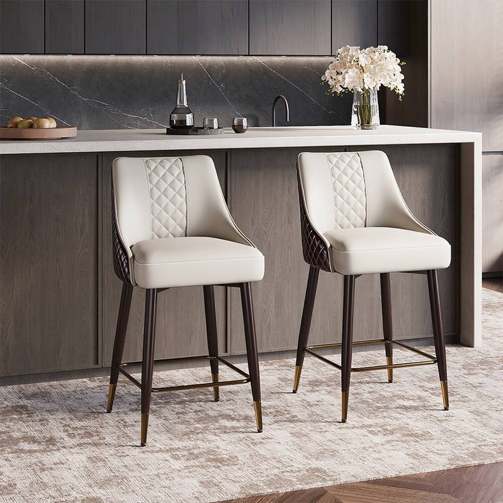 Left. POVISON - 24" Modern Counter Height Bar Stools Set of 2, Faux Leather Bar Stools for Kitchen Island & Bar Table, Brown & Gray - Brown & Light Gray & PU Leather.