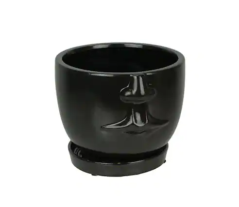 Front. Napco - Brown Ceramic Face Planter Decorative Flower Pot Plant Holder Decor - Brown.