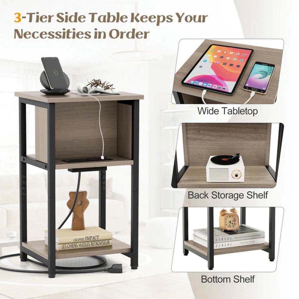 3-Tier Side Table Keeps Your Necessities in Order

Wide Tabletop

Back Storage Shelf

Bottom Shelf