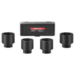 VEVOR - Axle Nut Impact Socket Set, 1/2" Drive 6-Point 4-Piece SAE Spindle Nut Socket Set, CR-MO Heat Treated Large Socket Set - Black