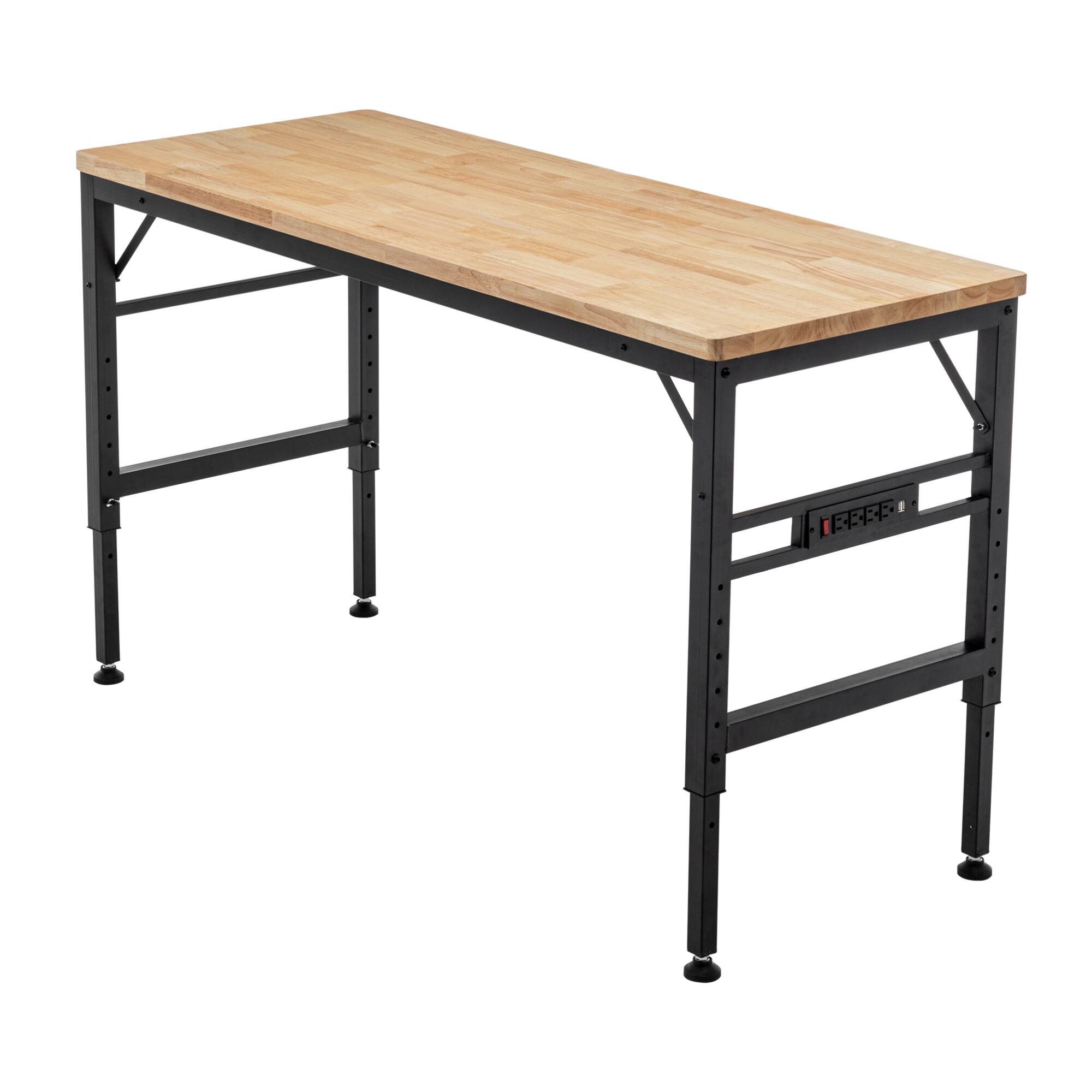 Front. GOODSILO - 60-Inch Adjustable Height Heavy Duty Workbench with Power Outlets and Solid Wood Top - Black.
