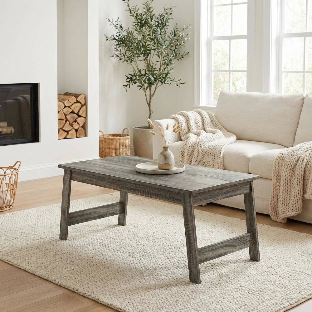 Left. FurniFact - French Oak Grey Coffee Table with Open Shelf Storage and Compact Design 18040GYW - French Oak Grey.