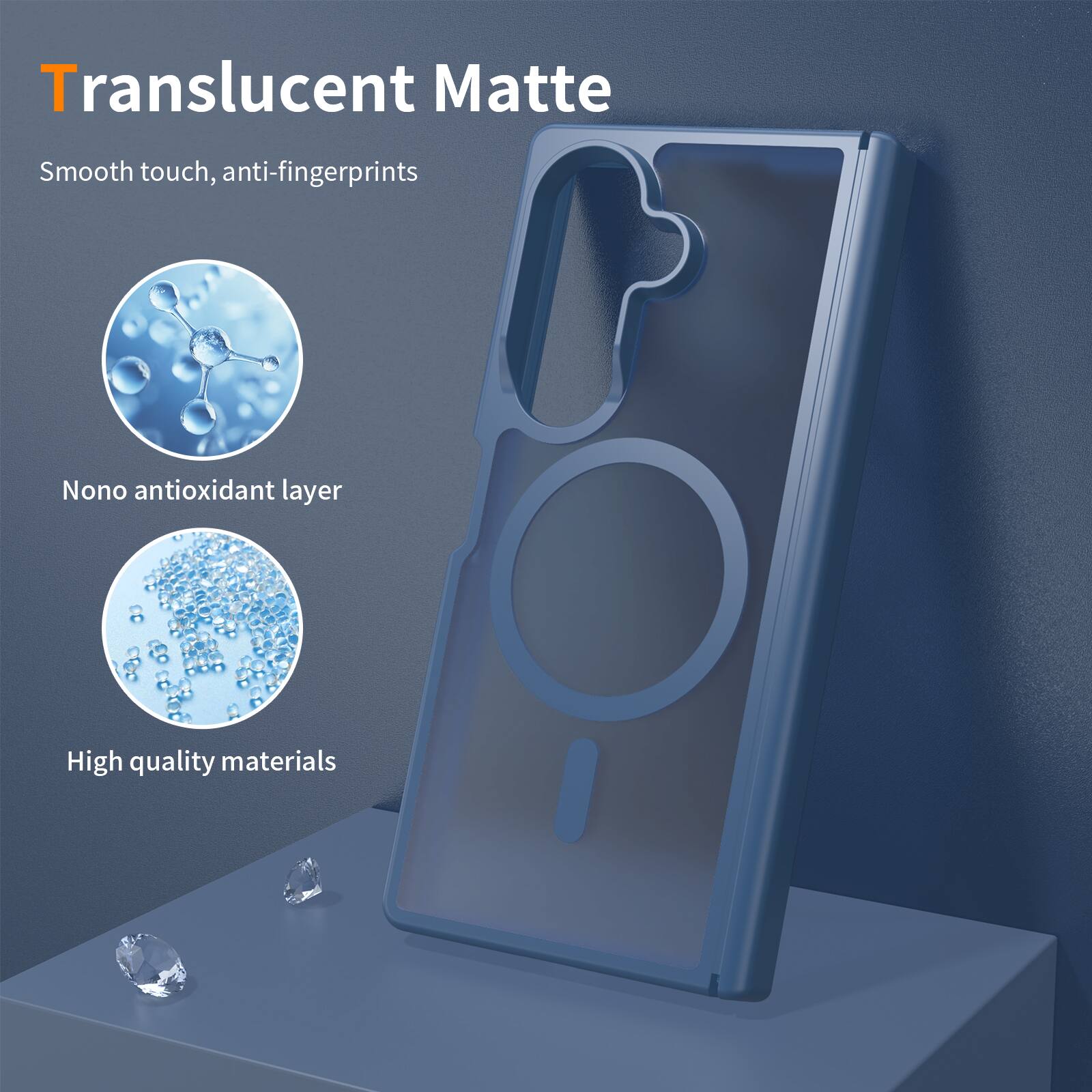 Translucent Matte  
Smooth touch, anti-fingerprints  
Nano antioxidant layer  
High quality materials