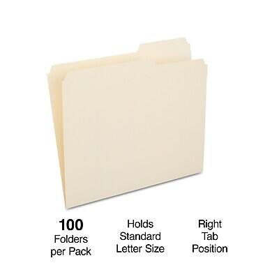 100 Folders per Pack  
Holds Standard Letter Size  
Right Tab Position