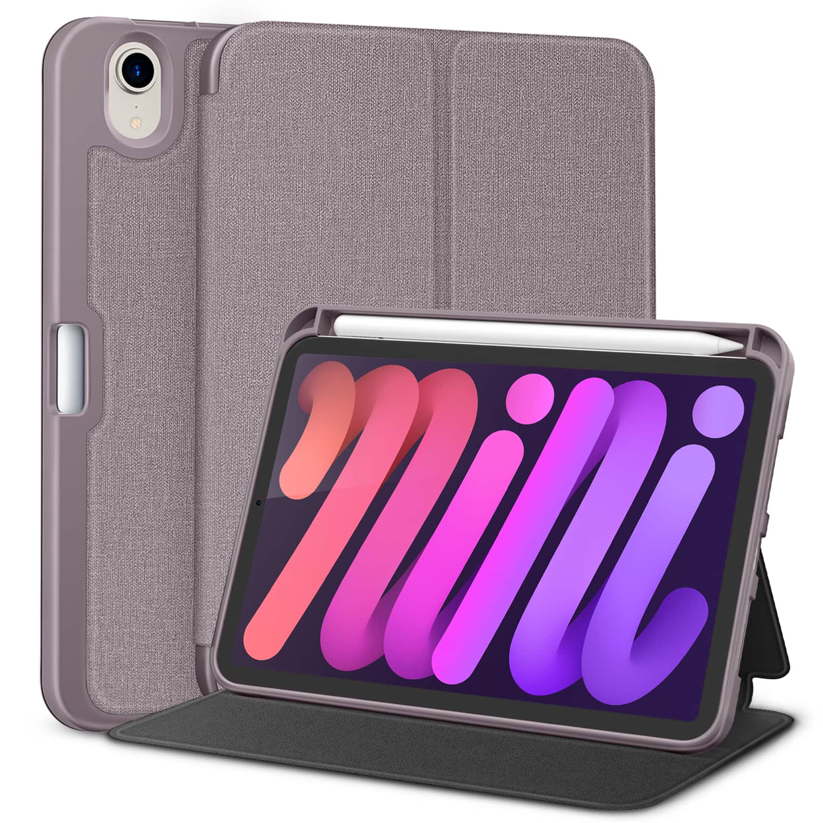 Front. DTTO - Case for iPad mini 7 (A17 Pro) Case 2024, iPad mini 6th Generation Case 2021, with Pencil Holder, Multi-Angle Stand - Light Purple.