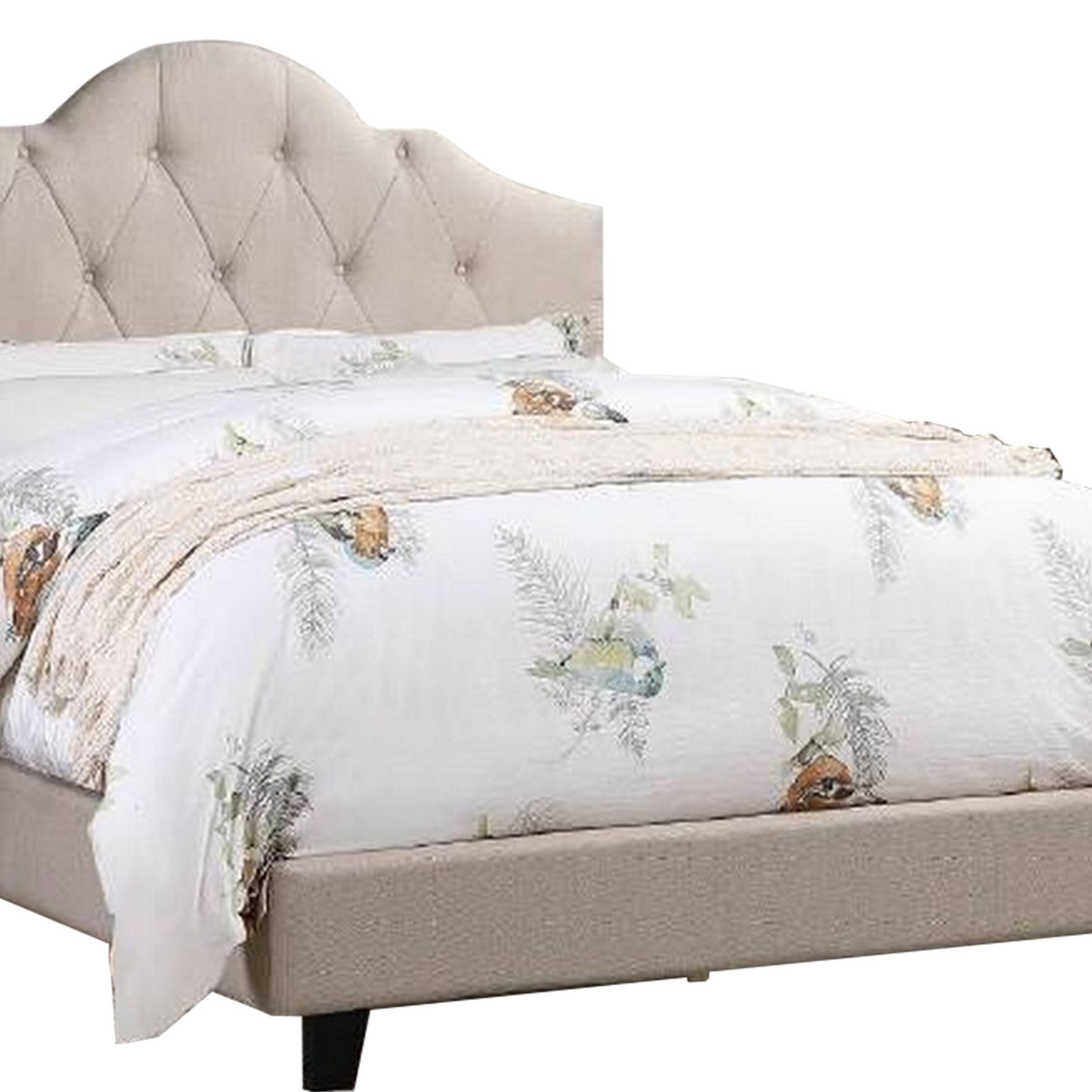 Alt View 1. Manhattan Lane - Eni Upholstered Full Size Bed, Tufted Adjustable Headboard, Taupe Fabric - Taupe.