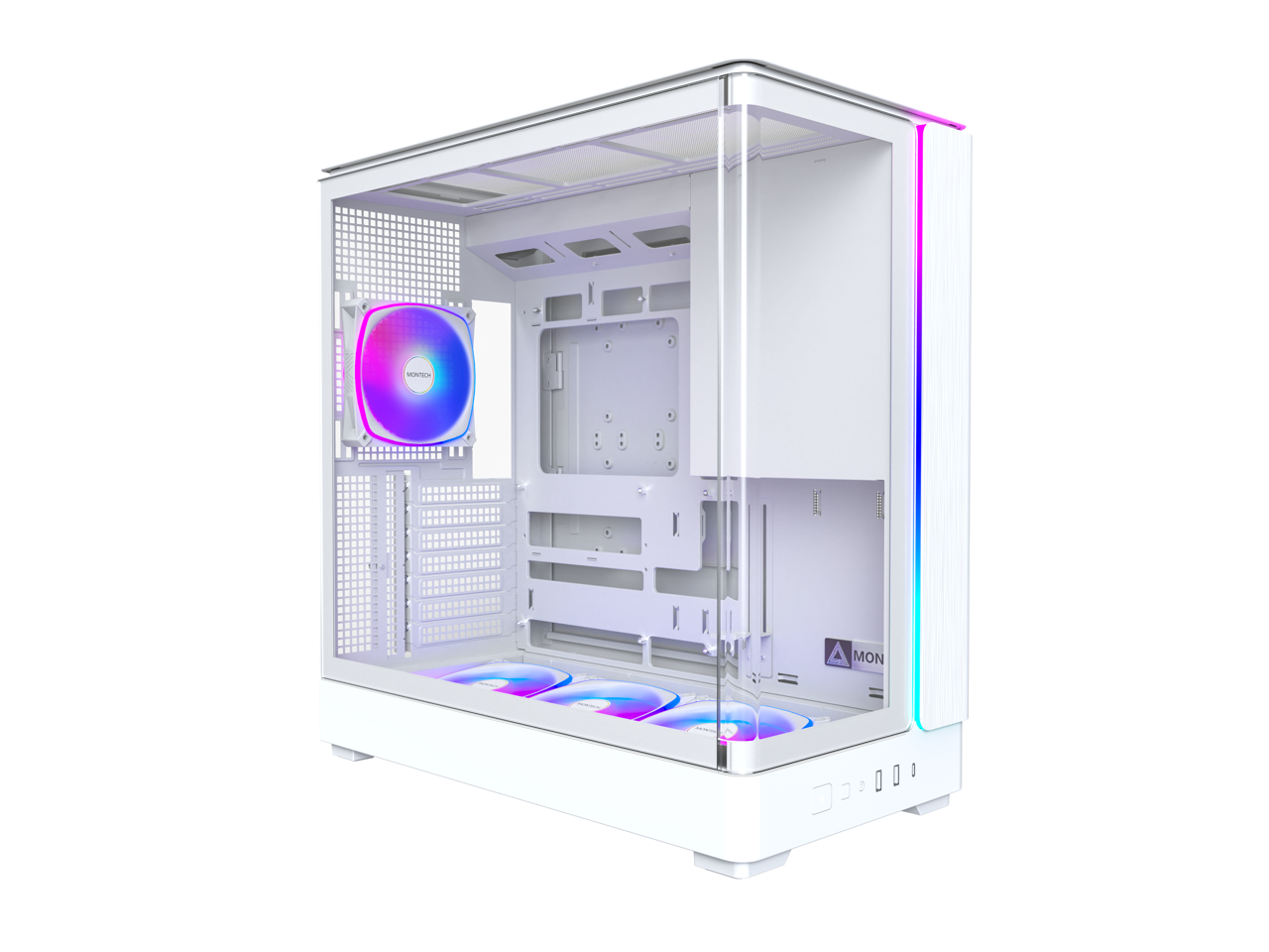 Montech - KING 45 PRO ATX Case, Curved Glass, Chimney Airflow, 360mm Radiator, 6 ARGB Fans, White - White