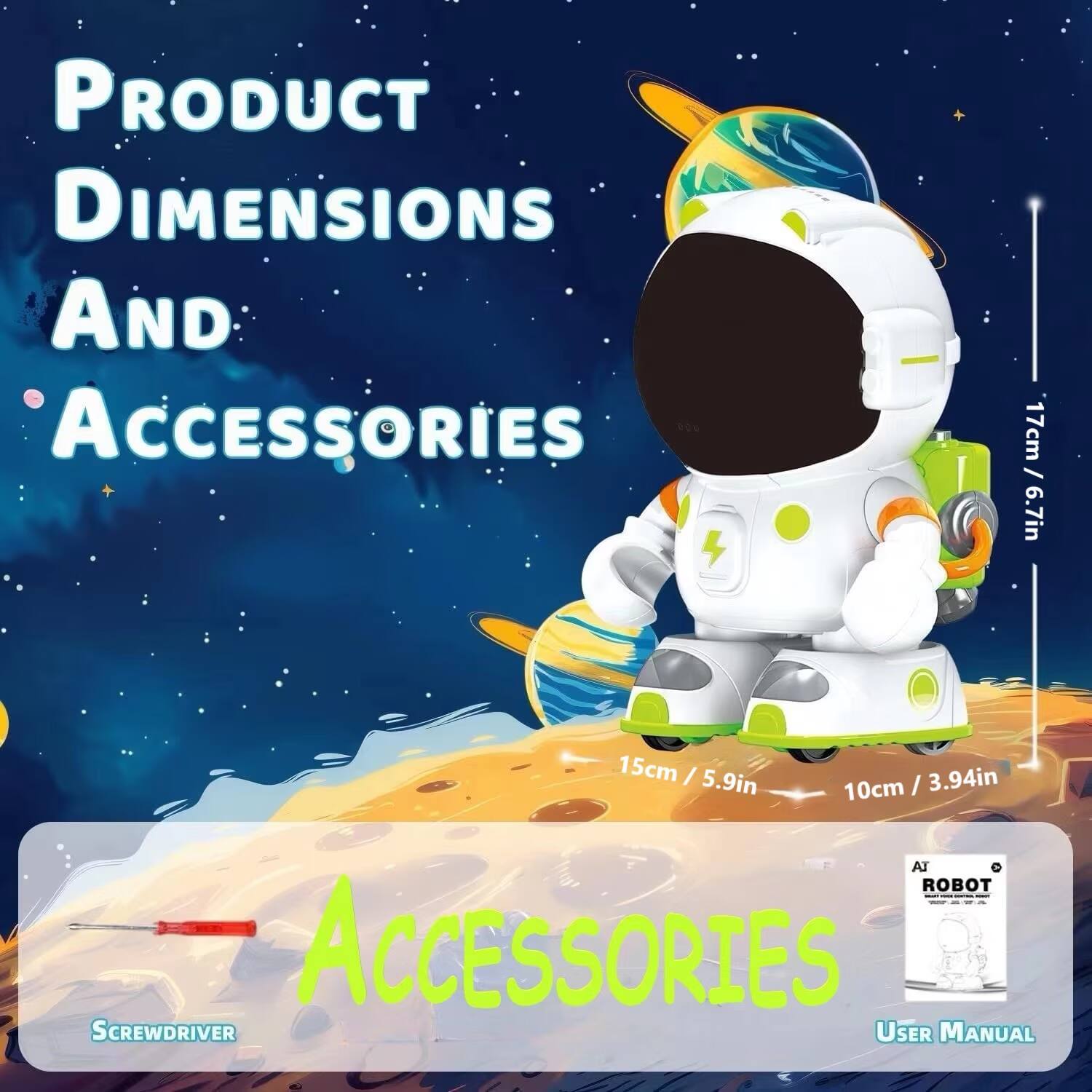 PRODUCT DIMENSIONS AND ACCESSORIES

17cm / 6.7in  
15cm / 5.9in  
10cm / 3.94in  

ACCESSORIES  
SCREWDRIVER  
USER MANUAL