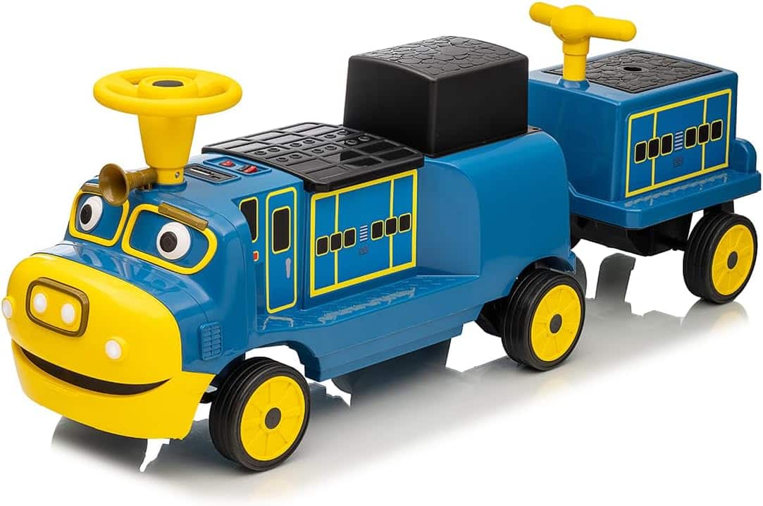 Homhougo - 12V Licensed CHUGGINGTON Trackless Kids Ride On Train with Locomotive, Carriage & Adjustable - Brewster (Train + Carriage )