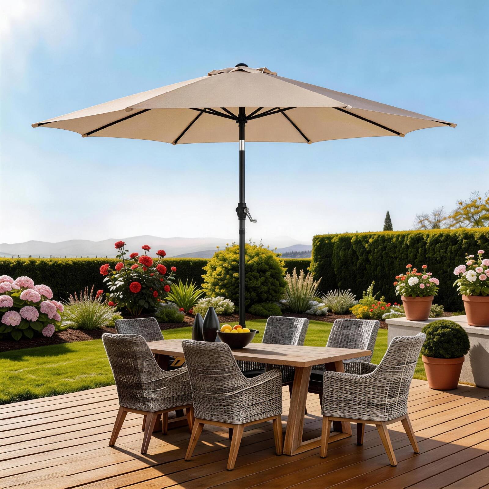Left. Winado - 7.5FT Patio Umbrella Outdoor Umbrella with Push Button Tilt and Crank, Umbrella Outdoor Patio for Patio.