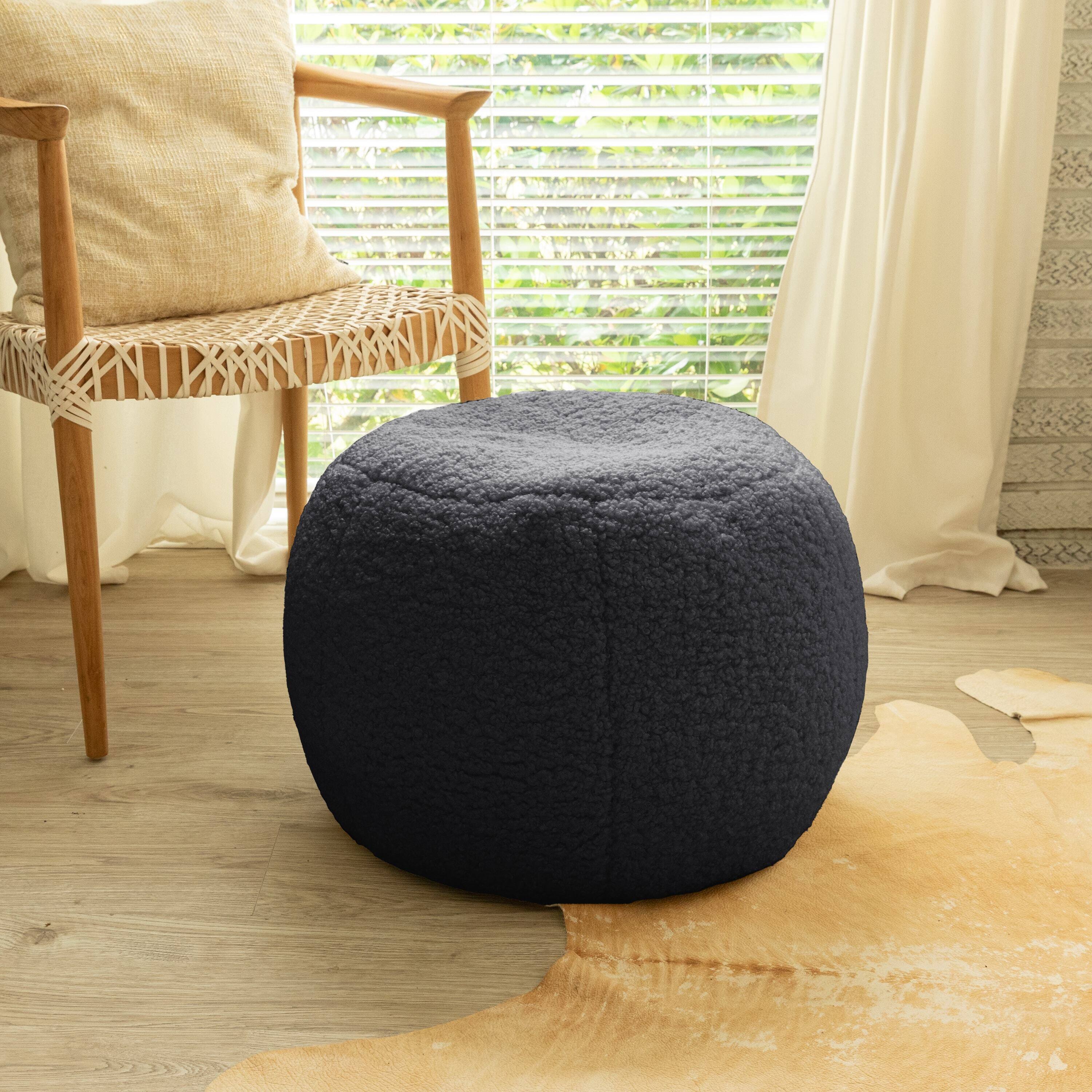 Left. Jaxx - Jaxx Ellis Ottoman Shearling Faux-Lamb Plush Pouf for Modern Interior Design, Small, Black - Black.