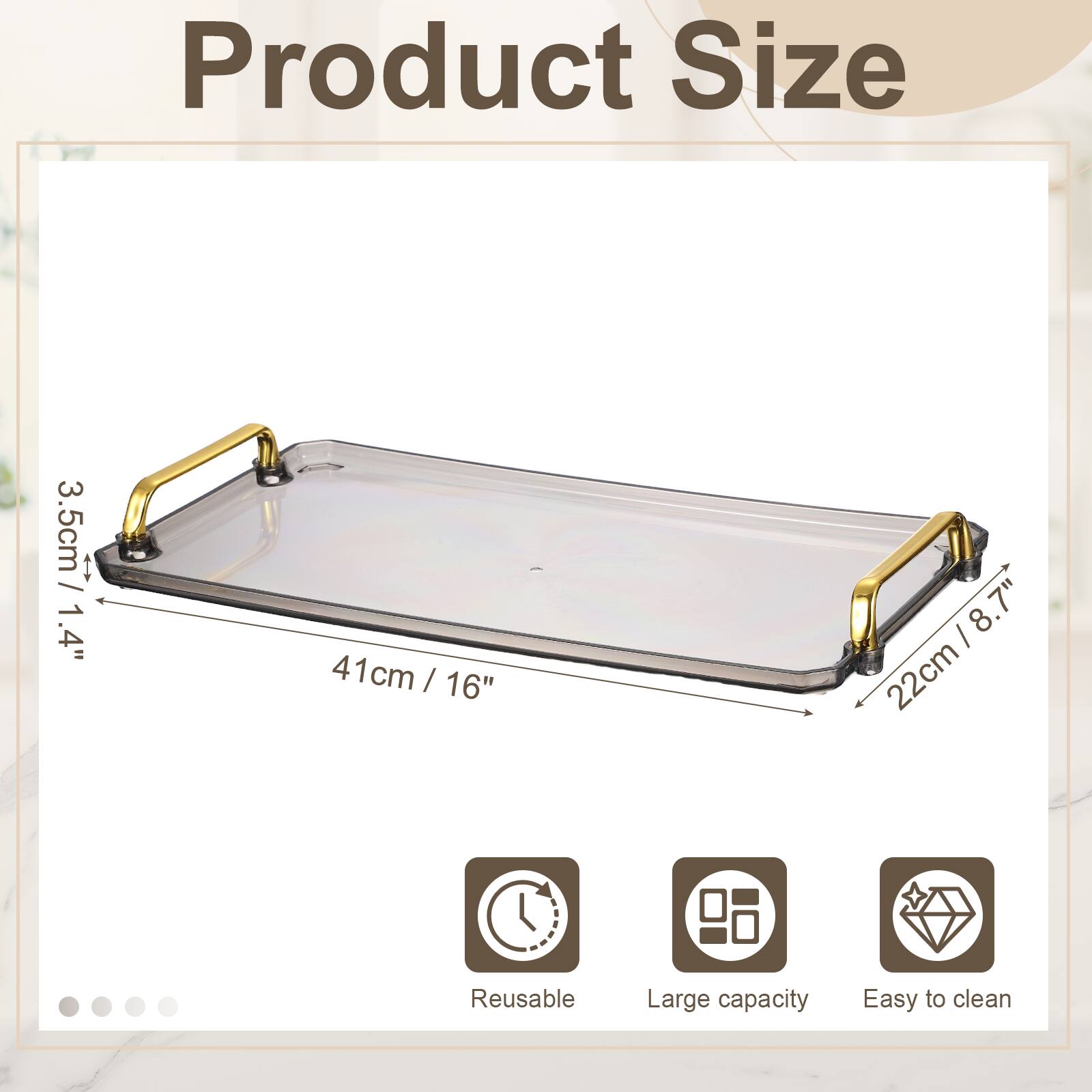 Product Size: 3.5cm / 1.4", 41cm / 16", 22cm / 8.7"  
Reusable, Large capacity, Easy to clean