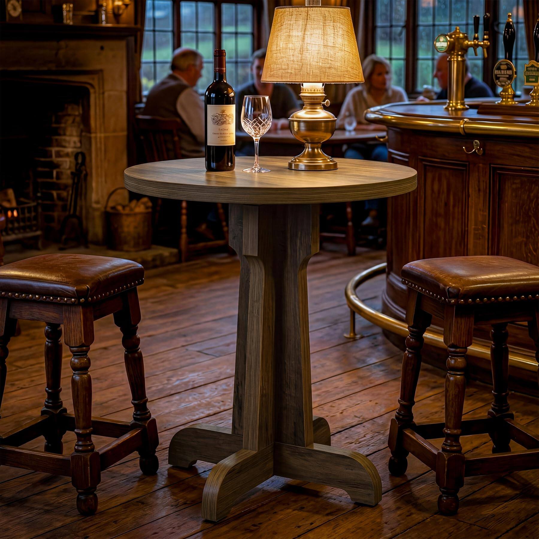 Back. Tribesigns - 23.6-Inch Round Dining Table with Pedestal Base and Spacious Tabletop for Kitchen or Dining Room - Brown.