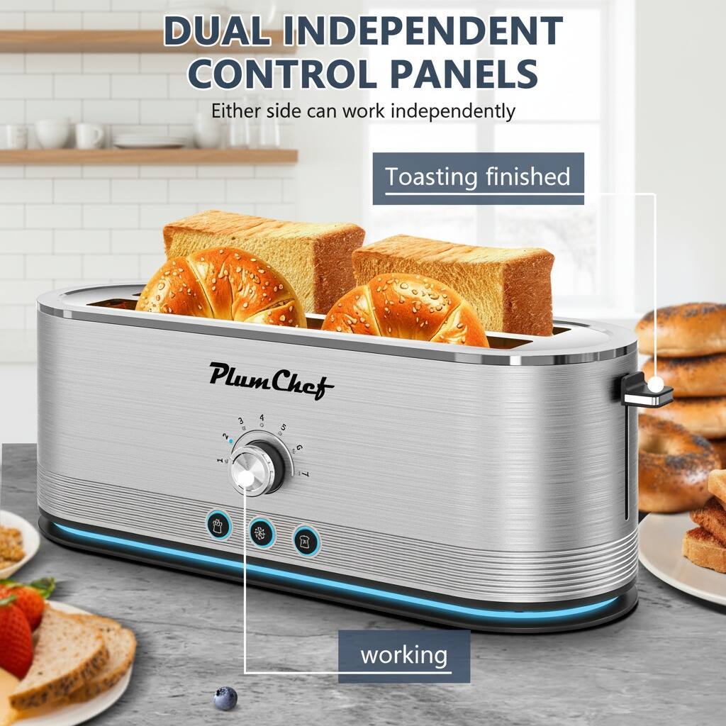 DUAL INDEPENDENT CONTROL PANELS  
Either side can work independently  

Toasting finished  

working