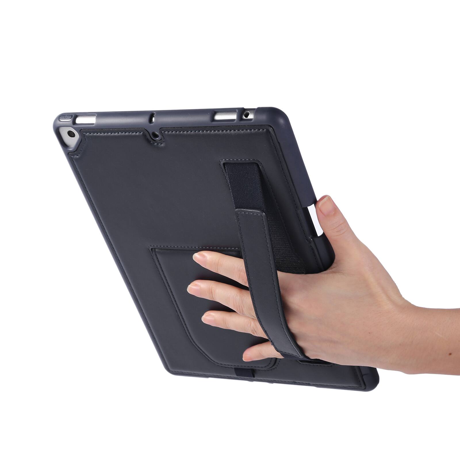 Left. UUCOVER - Case for iPad 9th 8th 7th Gen 10.2-inch (2021/2020/2019) Shockproof PU Leather Hand Strap Kickstand Pencil Holder Cover - Blue.