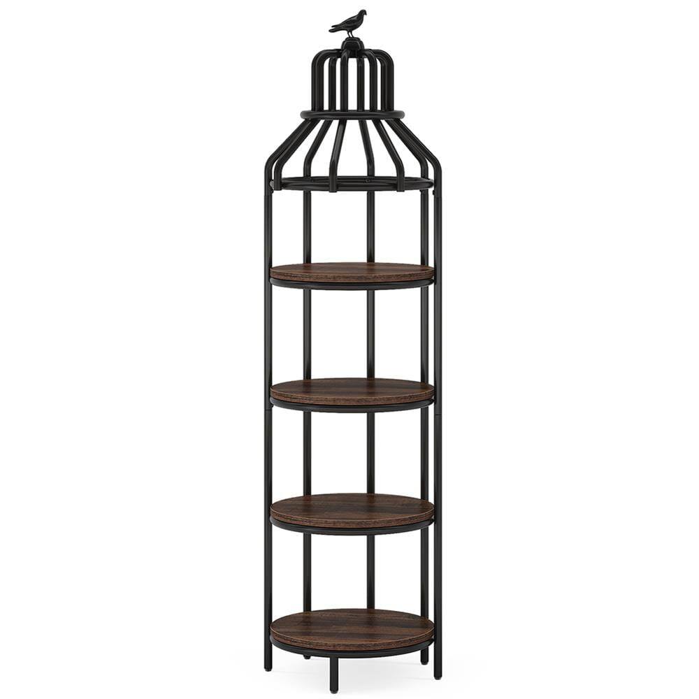 Left. Kadyn - Kadyn Bookshelf, Storage Shelf, Bookcase,Industrial Bookshelf, 4-Tier Etagere Bookcase with Bird Cage Design - Brown.