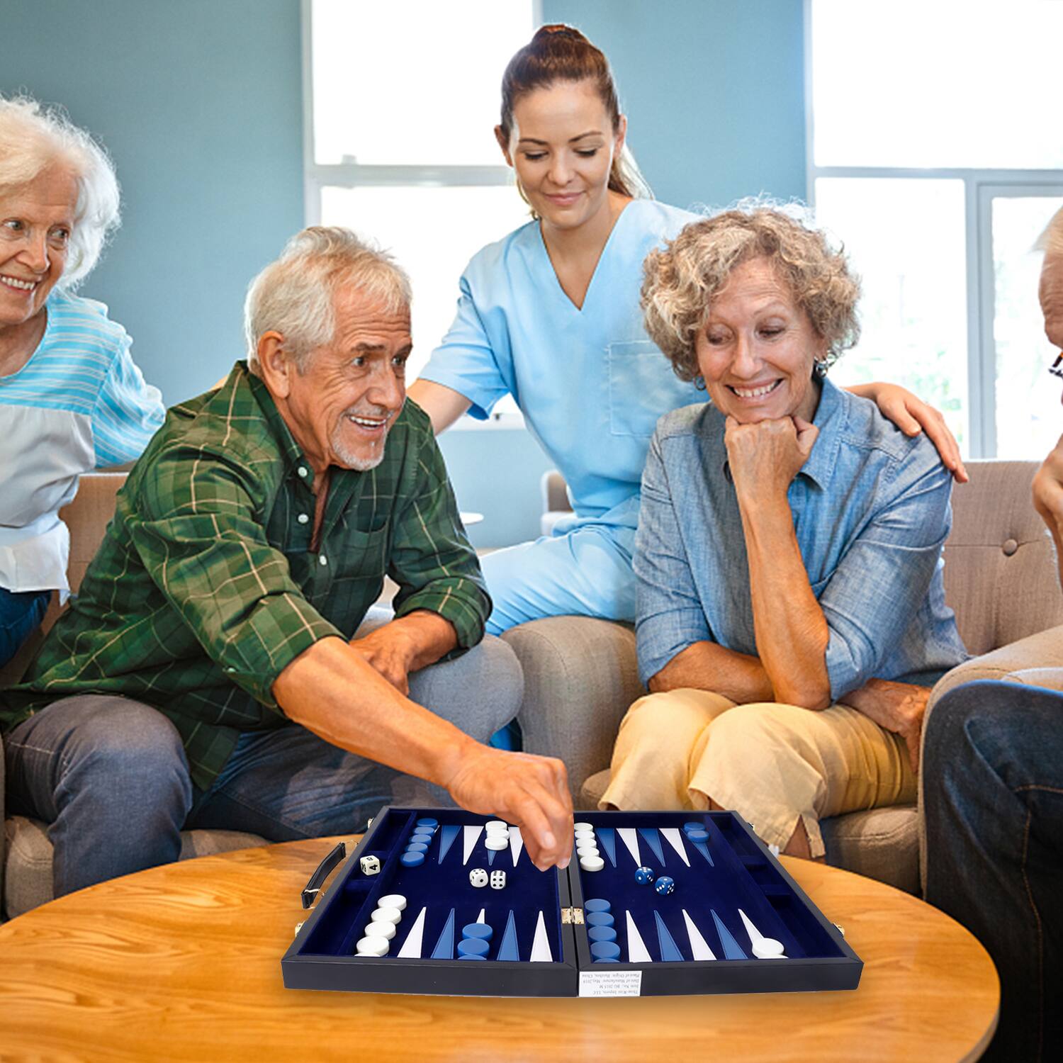 Alt View 3. GSE Games & Sports Expert - Premium Leather Backgammon Board Game Set, Backgammon Game Set with Leather Case -Black&Blue, Medium.