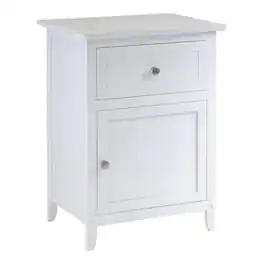 FurniFact - Farmhouse End Table With Storage Finish, Wooden Side Table And Drawer - White