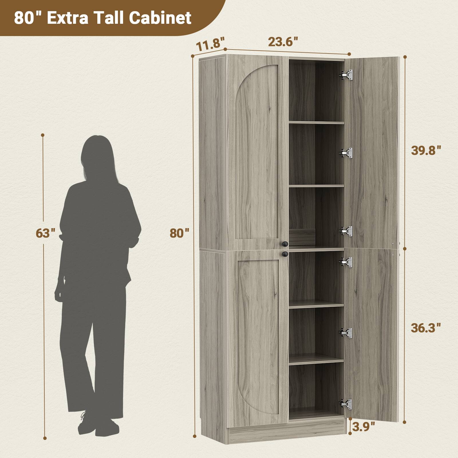 80" Extra Tall Cabinet

11.8"  
23.6"  
39.8"  
63"  
80"  
36.3"  
3.9"