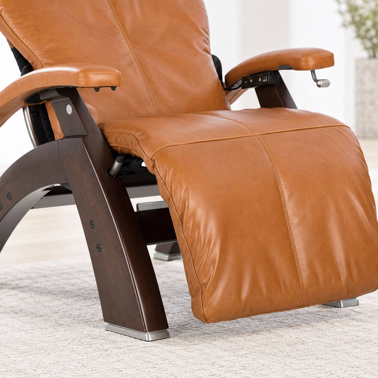 Back. Human Touch - Human Touch Perfect Chair PC-420 Classic Manual Plus Zero Gravity Recliner with Solid Wood Base - Dark Walnut / Saddle Premium Leather / Supreme.