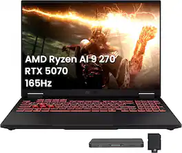 ASUS - TUF A16 16" WUXGA Gaming Laptop,AMD Ryzen AI 9 270,GeForce RTX 5070,64GB DDR5,4TB SSD+1TB Dock Set,Win 11 - Gray