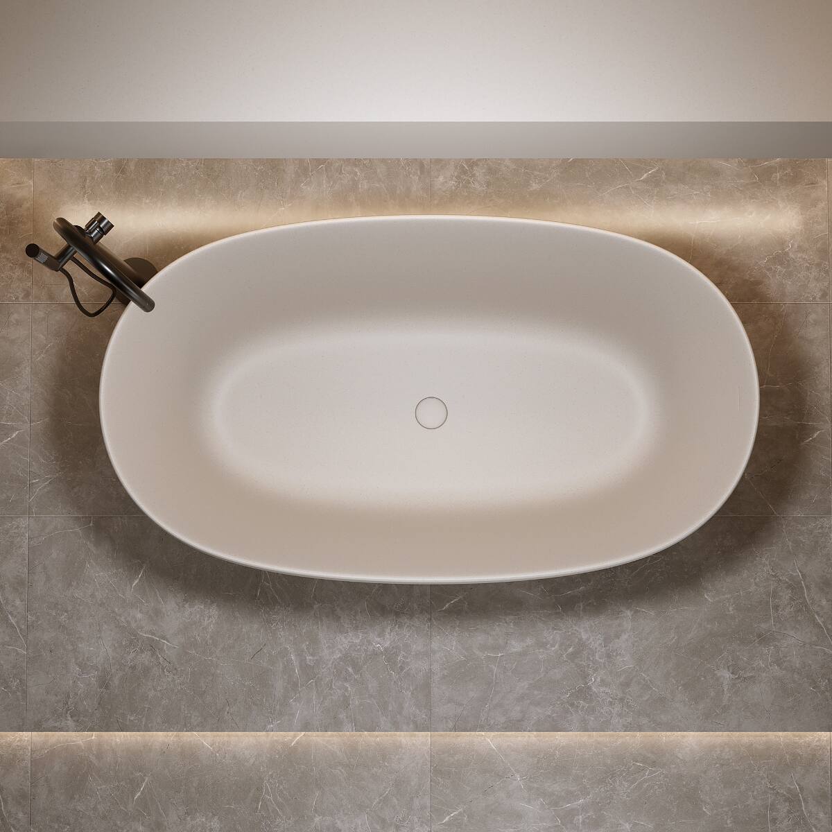 Alt View 2. Loheer - Loheer 47 in Freestanding Soaking Bathtub in Beige Solid Surface with Overflow and Pop Up Drain - Beige.