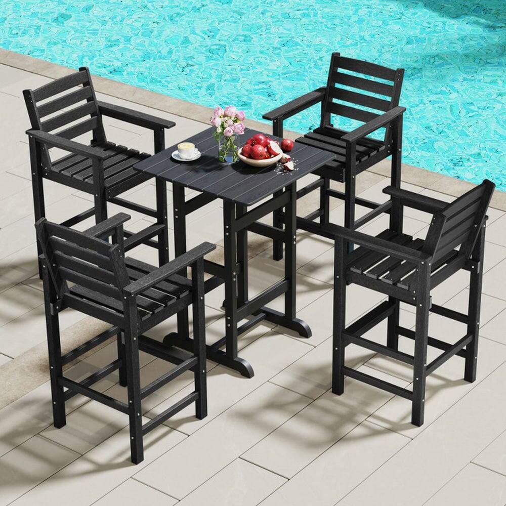 Alt View 2. Pefilos - Patio HDPE Adirondack Bar Chairs Set of 2 with Wide Armrests, Seating & Patio Chair for Outdoor as Garden, Yard, Black - Black.