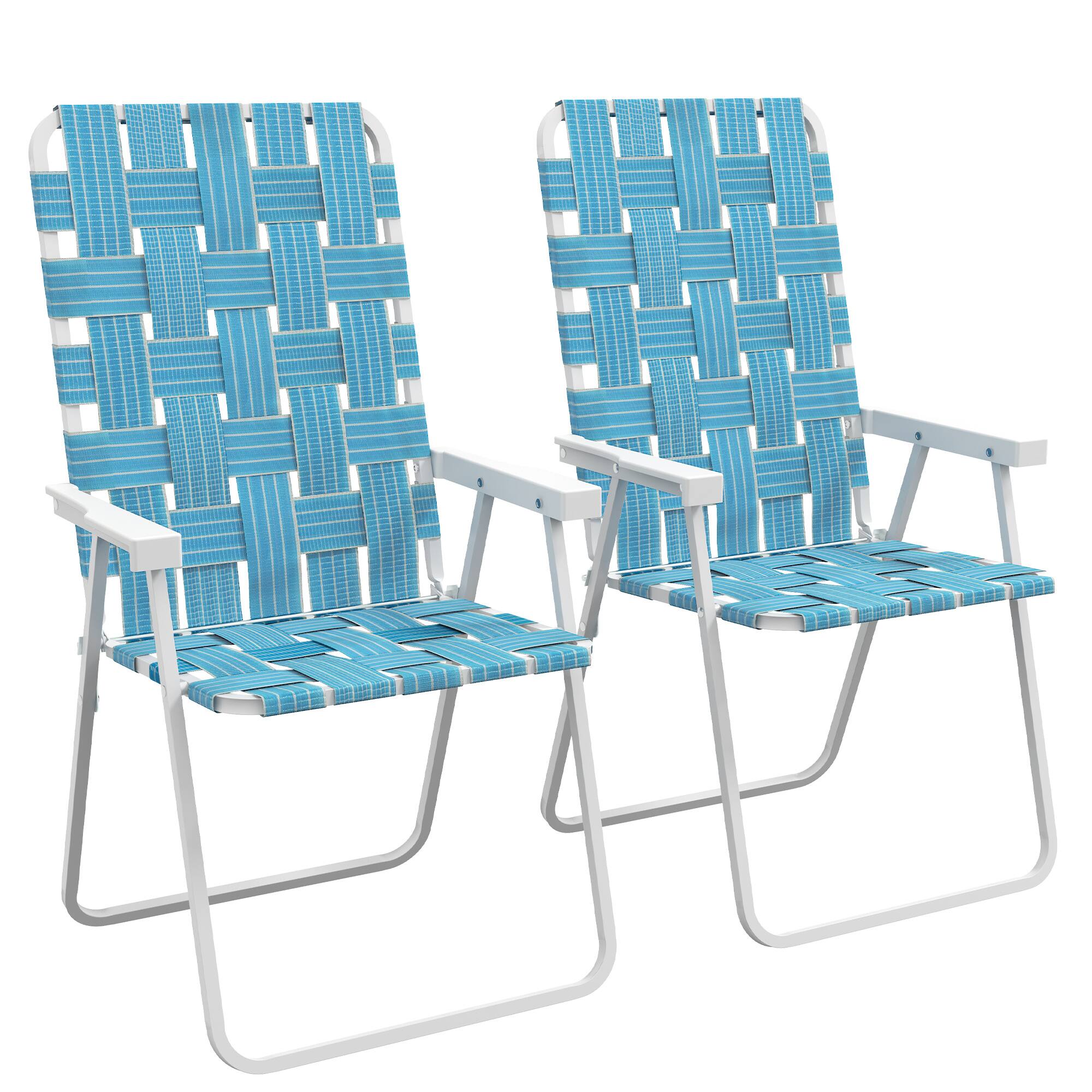 Outsunny - Set of 2 Patio Folding Chairs, Classic Outdoor Camping Chairs, Portable Lawn Chair Set for Camping, Garden, Pool, Beach - Blue