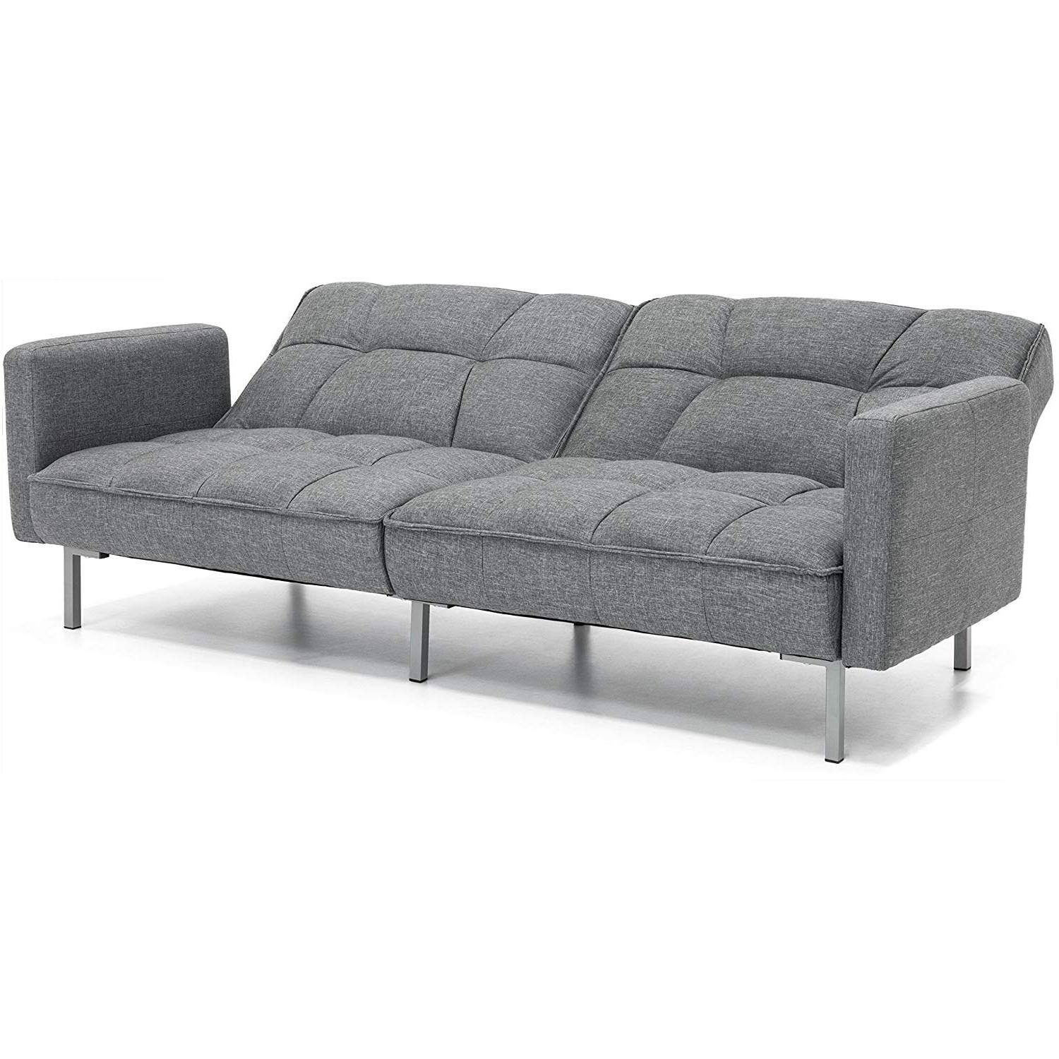 Left. Hivvago - Modern Grey Linen Split-Back Futon Sofa Bed Couch - Grey.