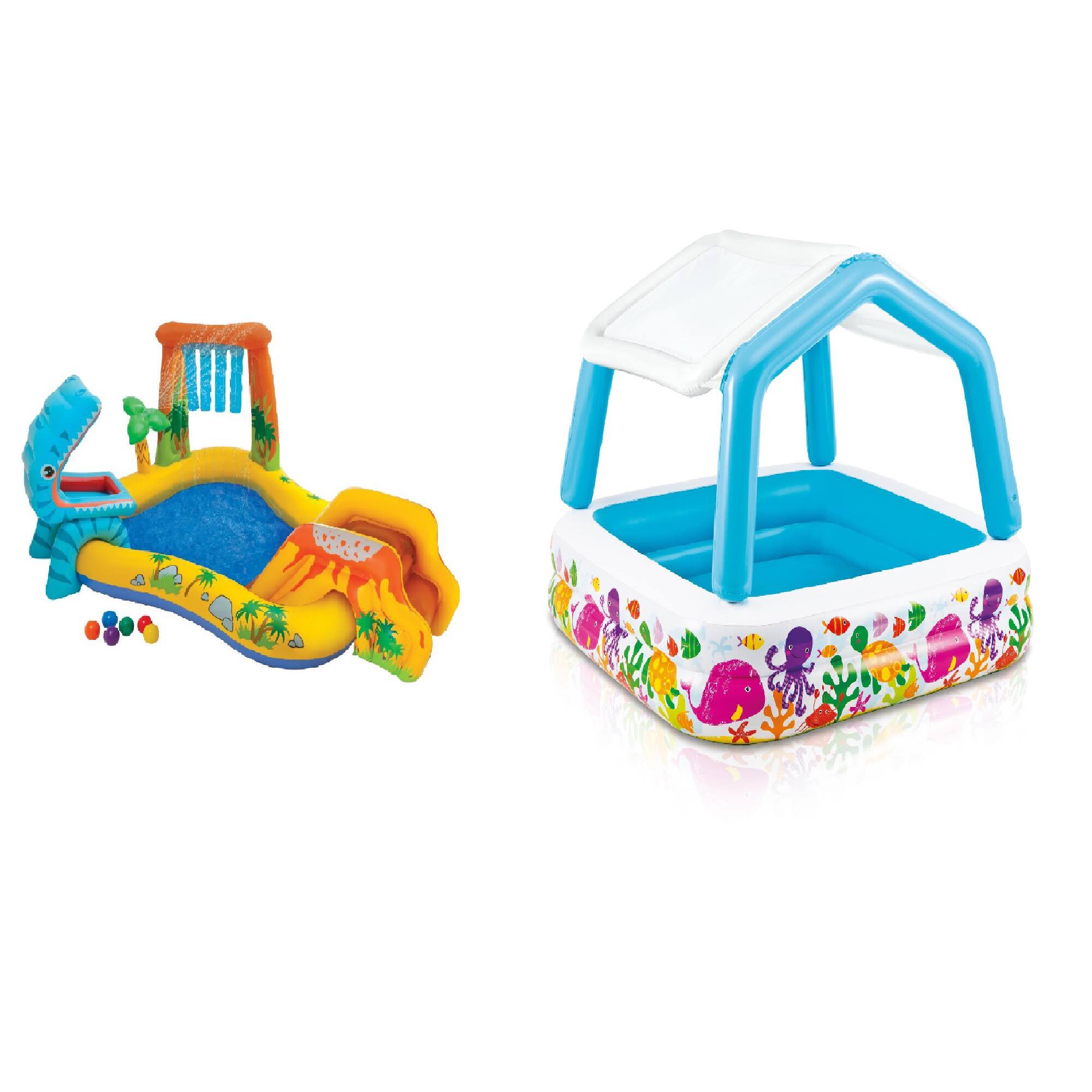 Front. Intex - Intex 8' x 6.25' x 43" Dinosaur Play Center w/ 5' x 48" Kids Swimming Pool.