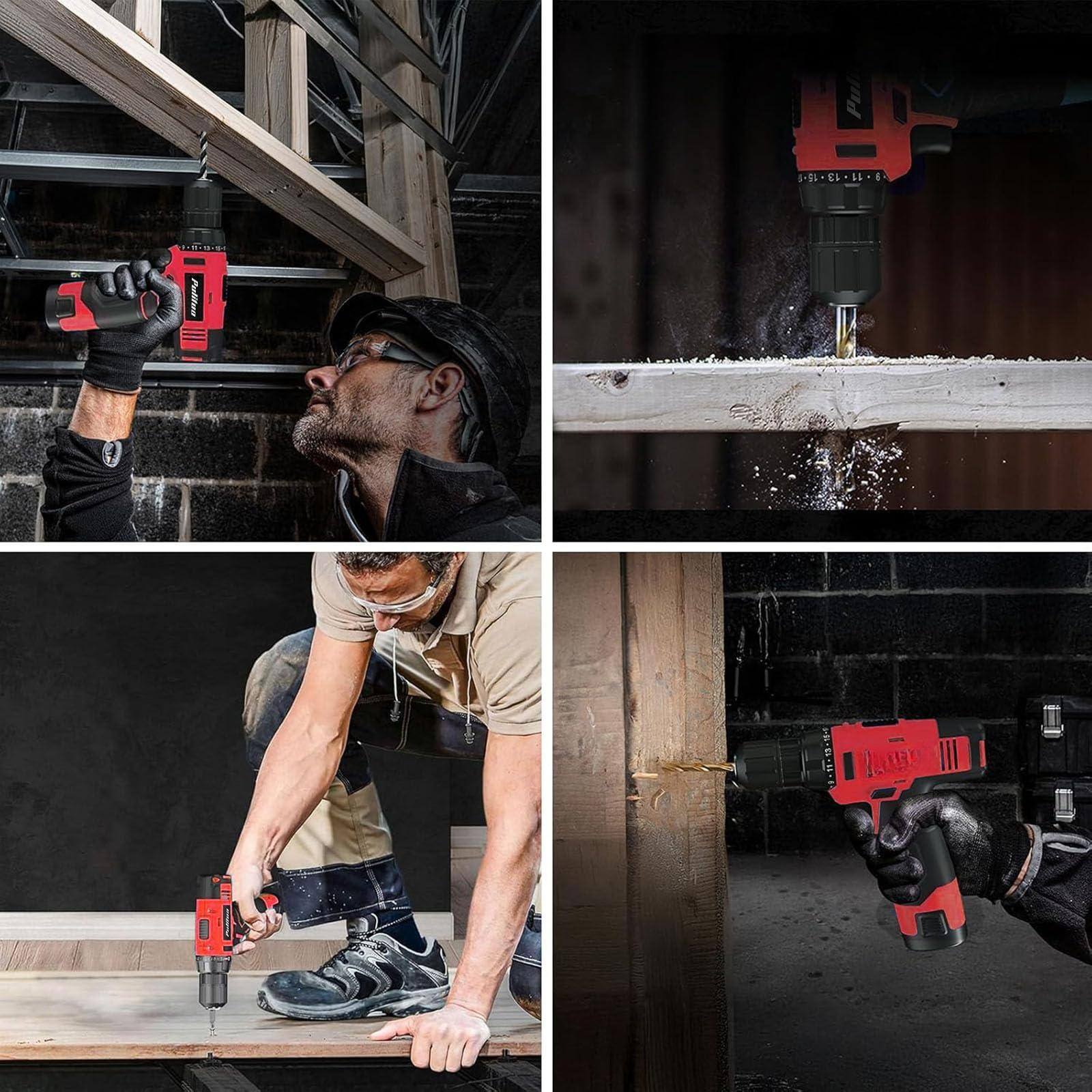 Alt View 5. JETRANSPORT - 148-piece Home Drill Set With 12v Red Cordless Hand Tools Tool Box Ideal For Men Women And Diy - 12v Drill (Green).