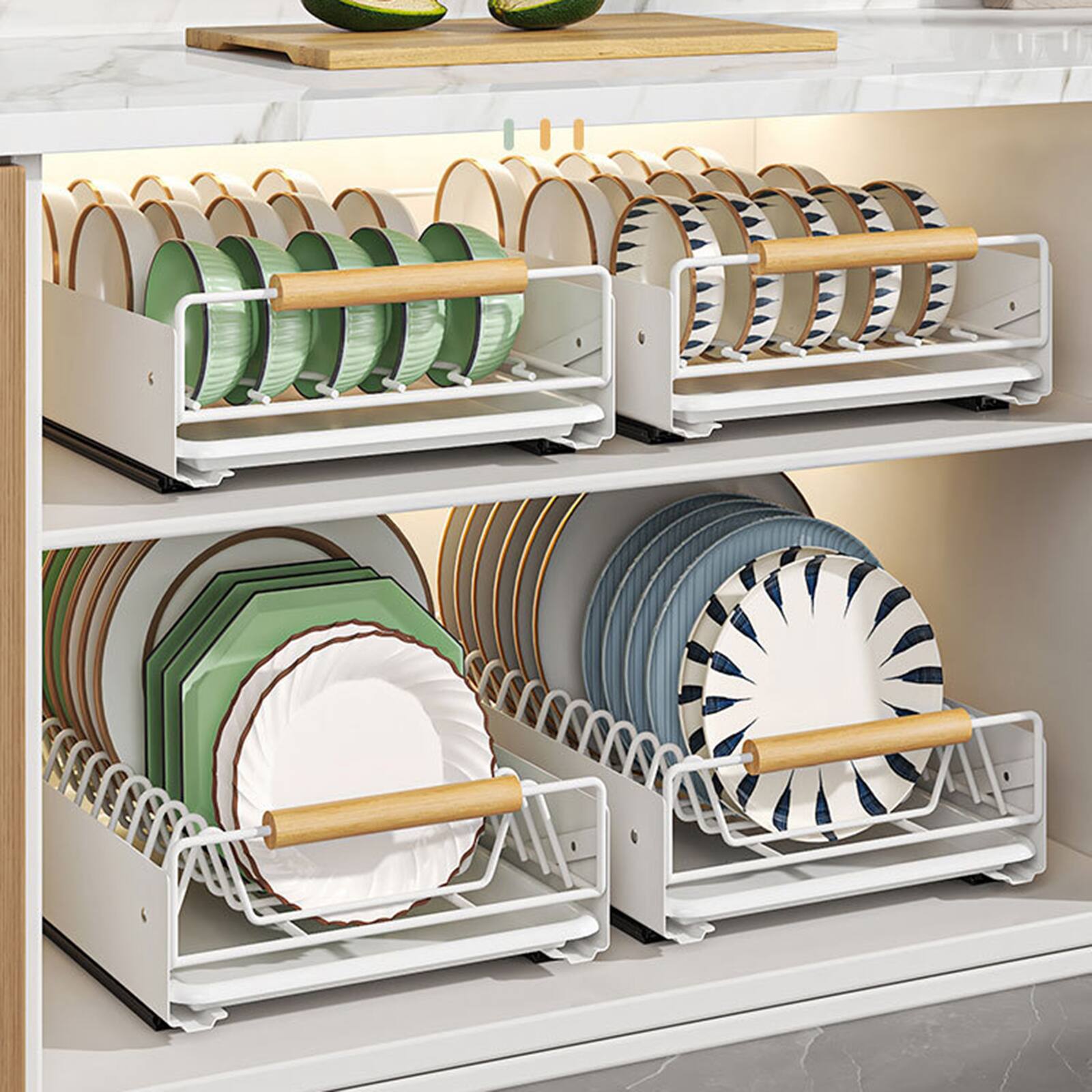 Alt View 3. GARVEE - Pull Out Cabinet Dish Rack, Slide Out Dish Drying Rack with Drainboard, Sliding Kitchen Cabinet Dish Rack - White.