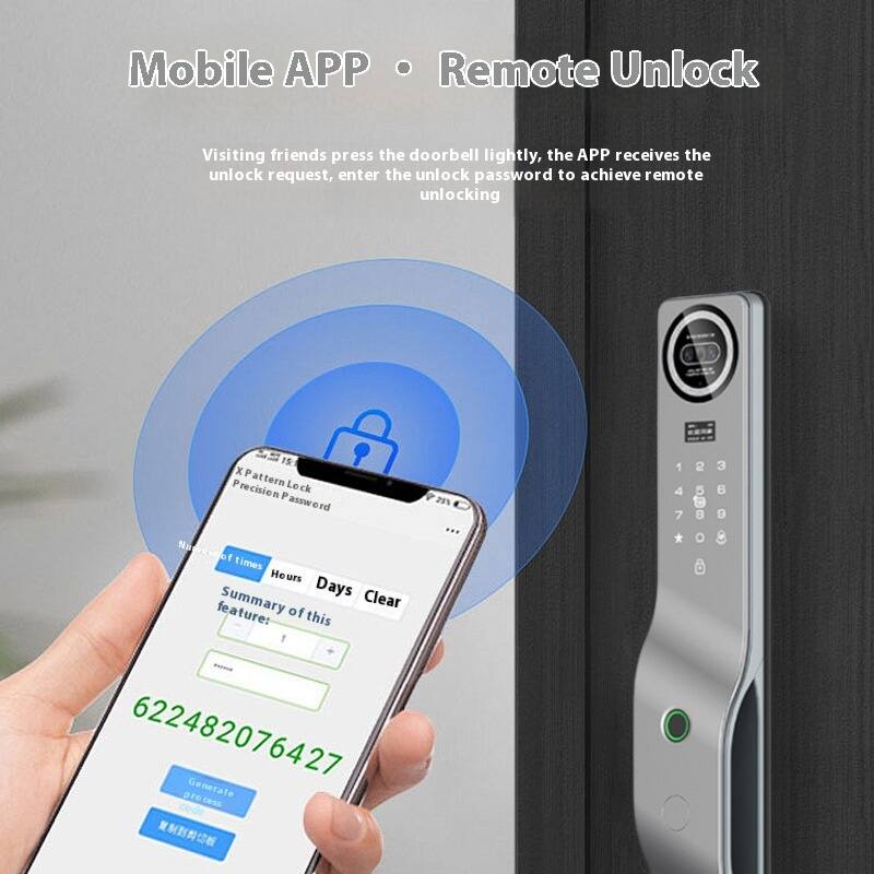 Mobile APP • Remote Unlock

Visiting friends press the doorbell lightly, the APP receives the unlock request, enter the unlock password to achieve remote unlocking

X Pattern Lock Precision Password

Summary of this feature:
1 622482076427

Generate CODE

1 7 2 5 3
