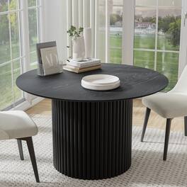 PexFix - Minimalist Farmhouse Round Solid Oak 46 in. W Column Base Kitchen & Dining Table Seats 4 - Black