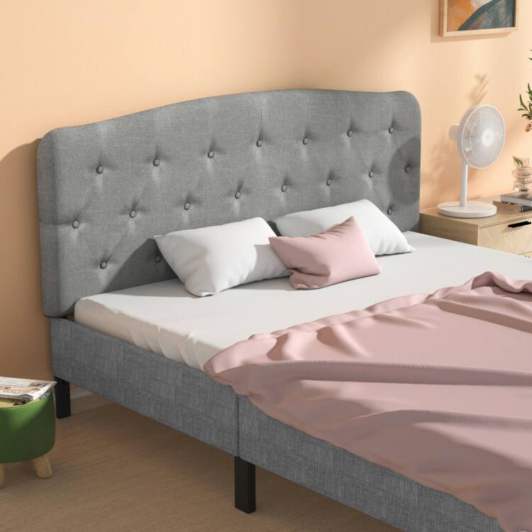Back. SlickBlue - Bedroom Faux Linen Headboard with Customizable Height - Light Grey.