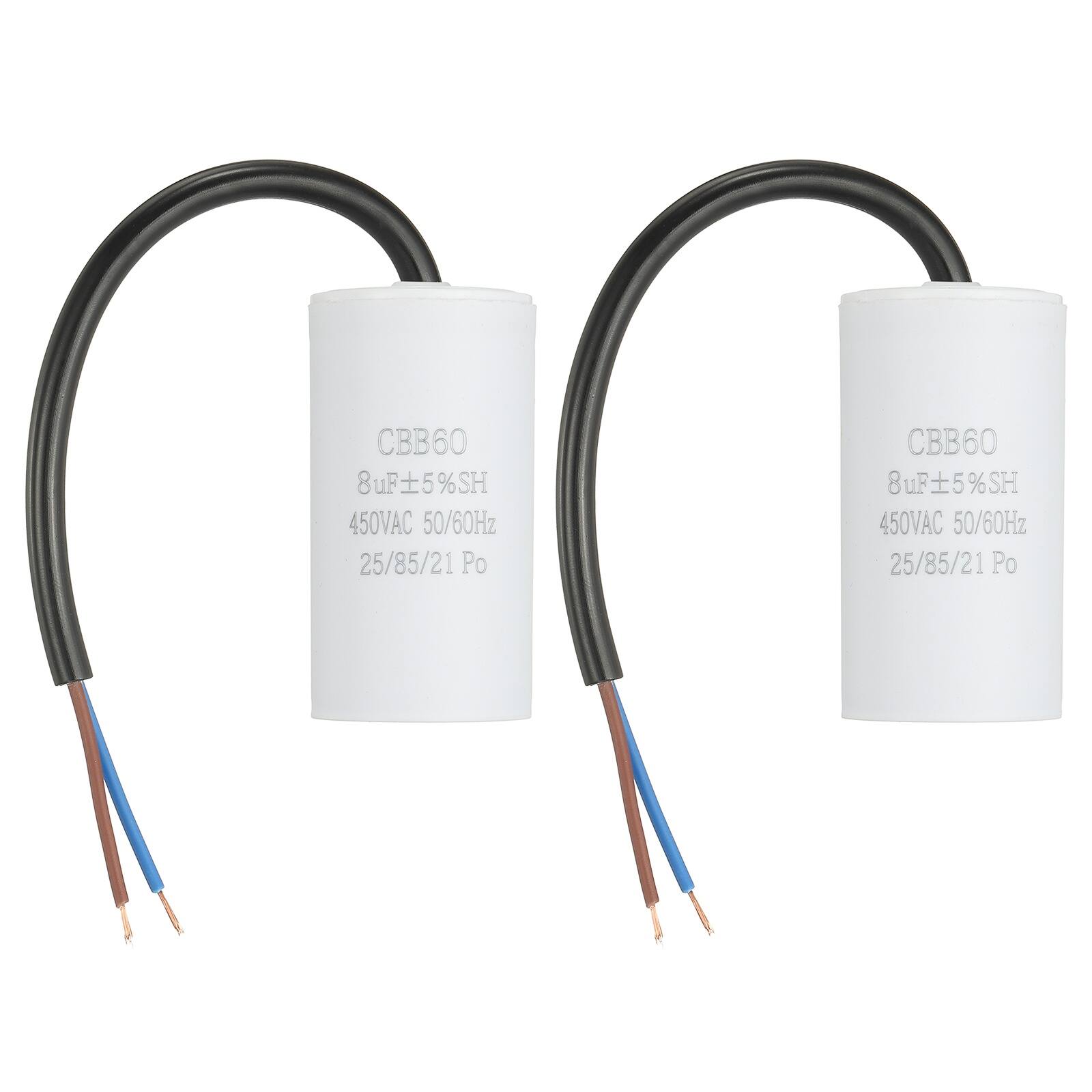 Unique Bargains - 2pcs 8uF CBB60 Run Capacitor, AC 450V 2 Wires 50/60Hz Cylinder 65x34mm for Air Compressor, Water Pump - White price history on PriceWatchPro