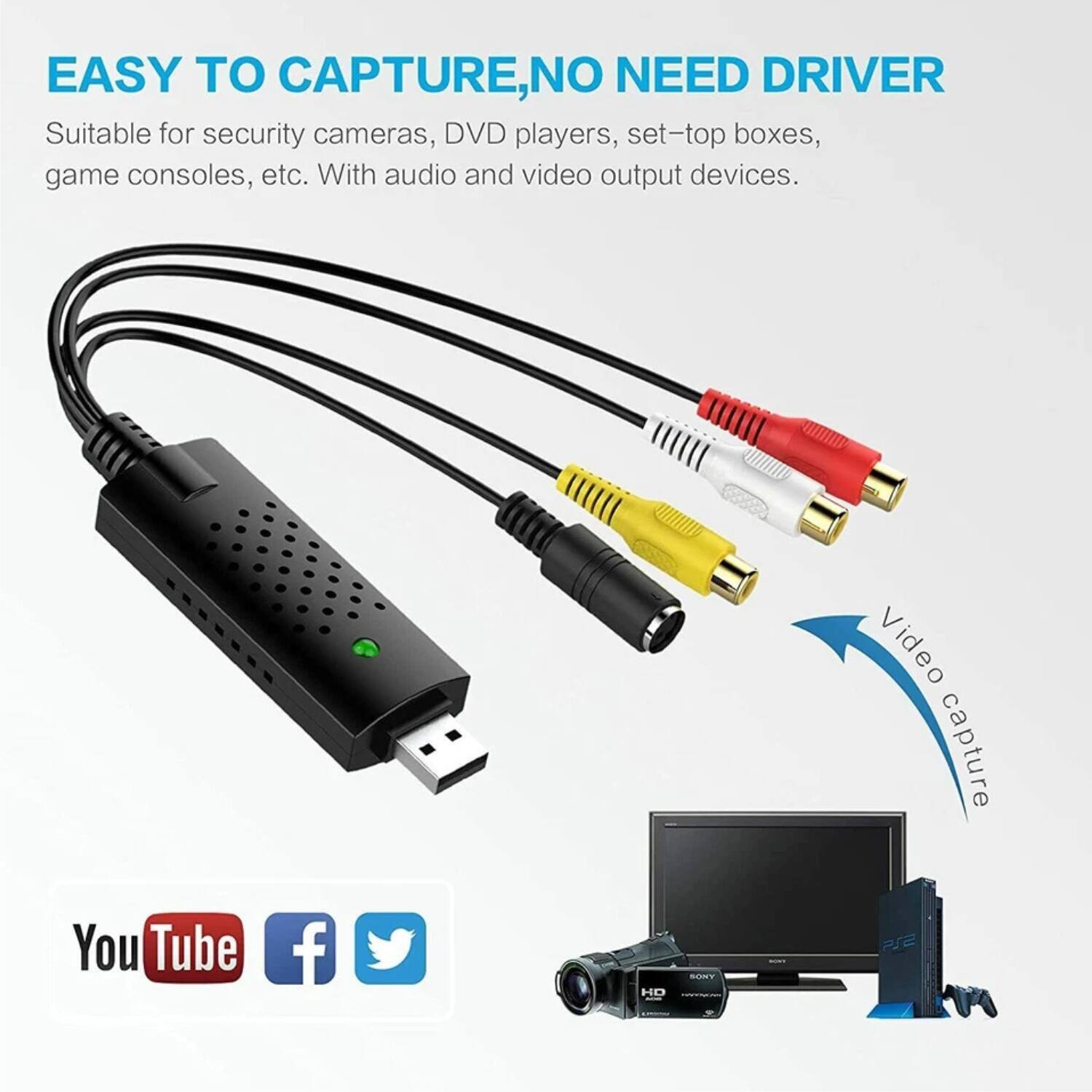 EASY TO CAPTURE, NO NEED DRIVER

Suitable for security cameras, DVD players, set-top boxes, game consoles, etc. With audio and video output devices.

Video capture

YouTube Facebook Twitter
