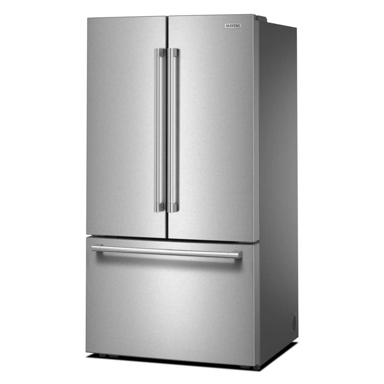 Left. Maytag - Maytag - Maytag 31 Cu. Ft. XL Capacity French Door Bottom Mount Refrigerator with Ice + Water - Fingerprint-Resistant Stainless Finish.