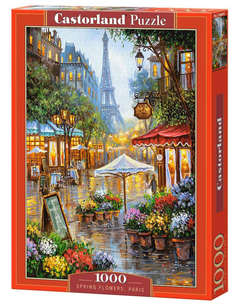 Castorland - 1000 Piece Jigsaw Puzzle, Spring Flowers, Paris, France, Colorful Eiffel Tower and Café Puzzle, C-103669-2 - Red