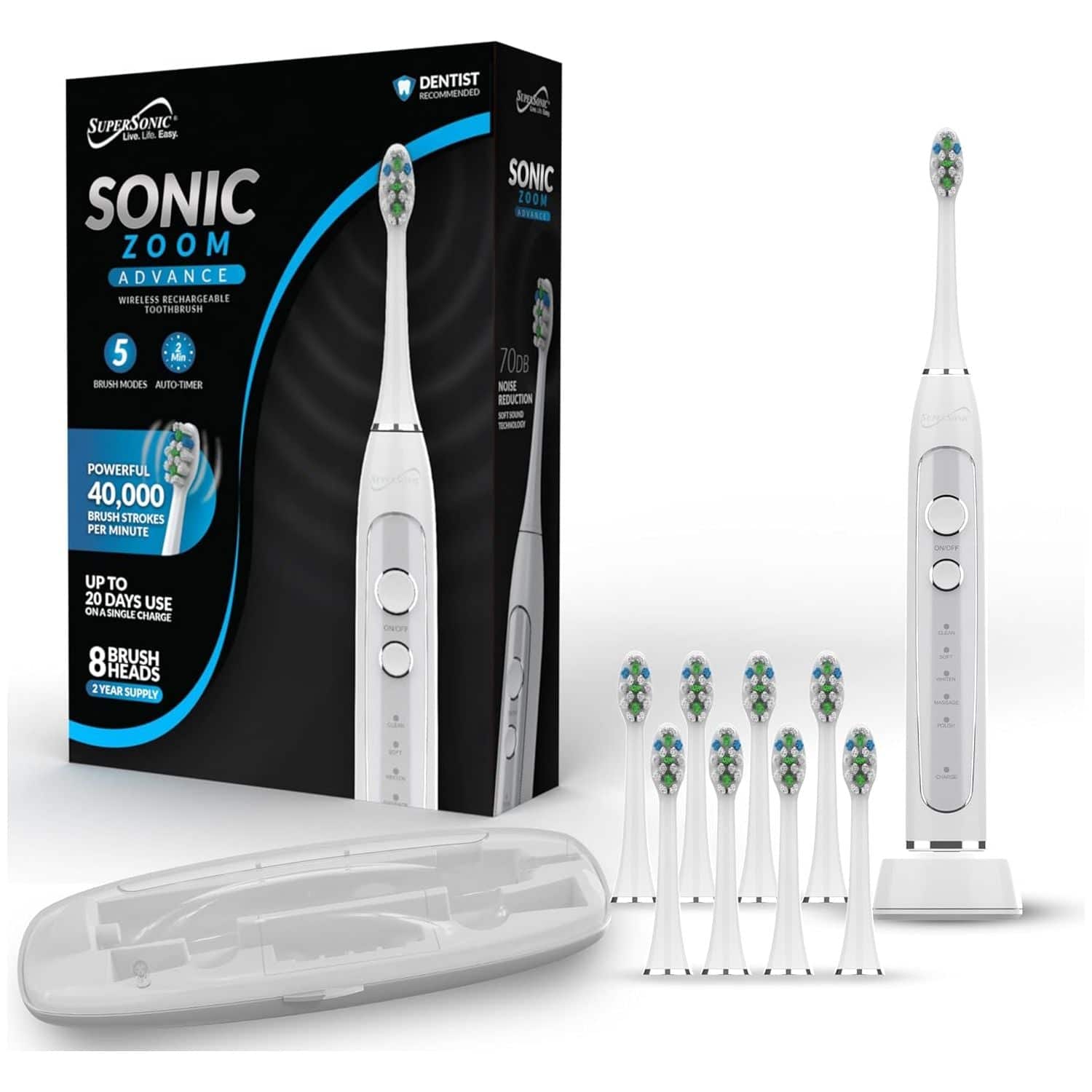 Supersonic - TB-5100 Sonic Zoom Advanced Whitening Electric Toothbrush (White)