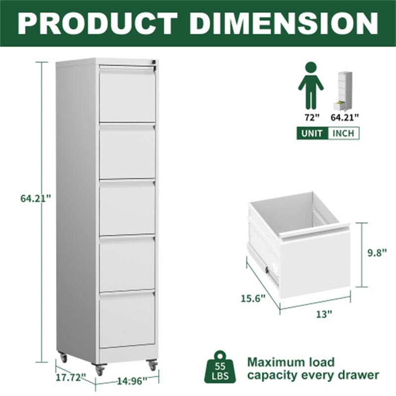 PRODUCT DIMENSION

- Height: 72" (64.21")
- Width: 14.96"
- Depth: 17.72"
- Drawer Dimensions: 15.6" x 13" x 9.8"
- Maximum load capacity every drawer: 55 LBS

UNIT: INCH
