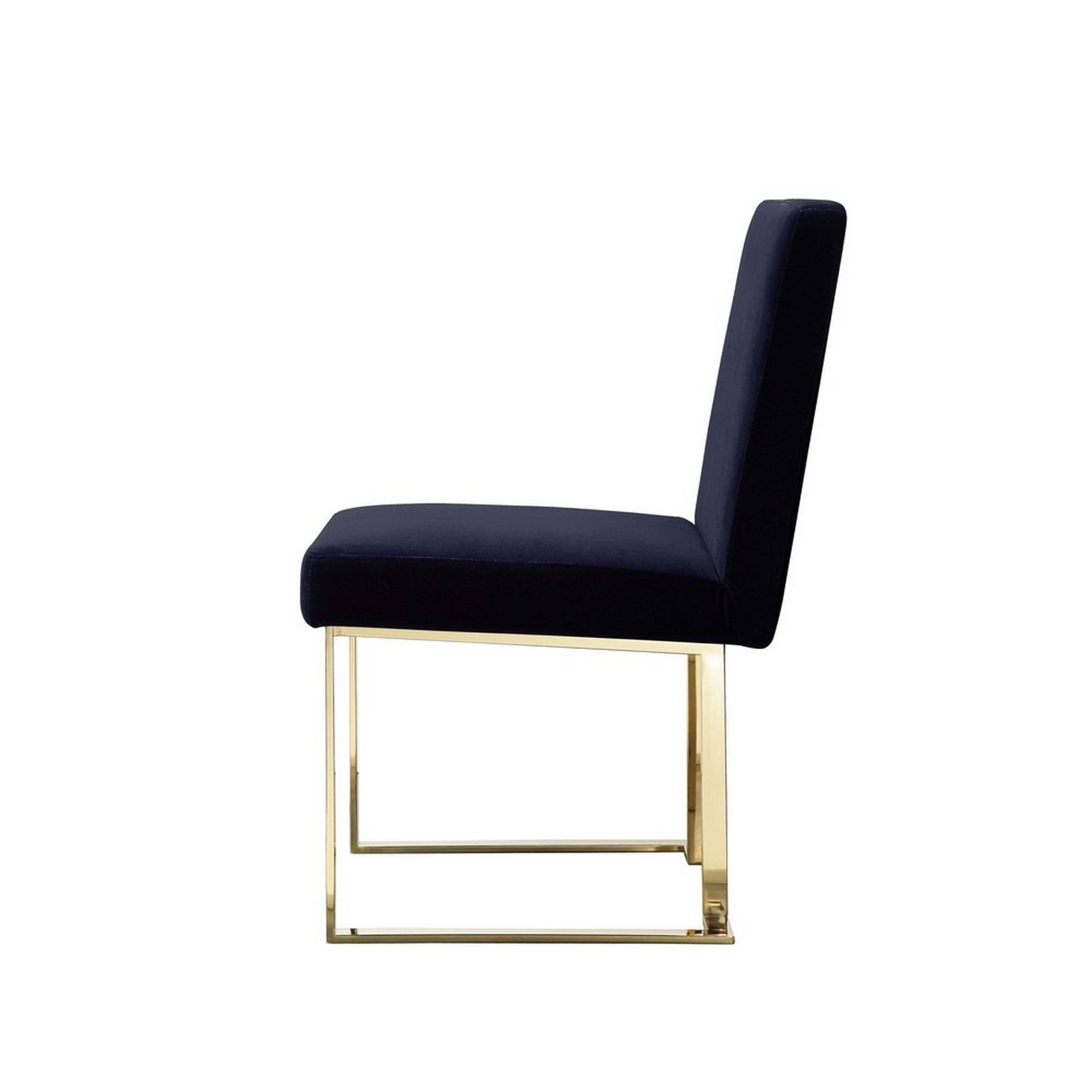 Left. Manhattan Lane - Boly 24 Inch Side Dining Chair Set of 2,   Velvet,  Cantilever - Navy Blue, Gold.