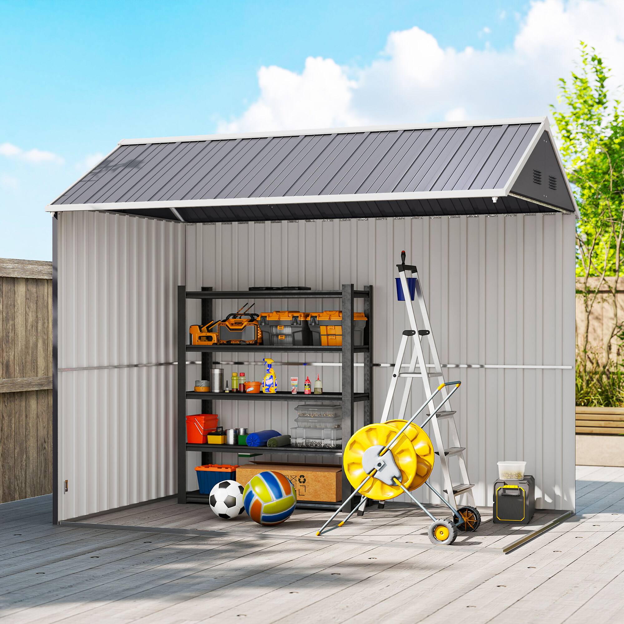 Alt View 7. Outsunny - x 5.5' Metal Garden Storage Shed, Extra Large Outdoor Tool Storage House w/Lockable Doors, Window.