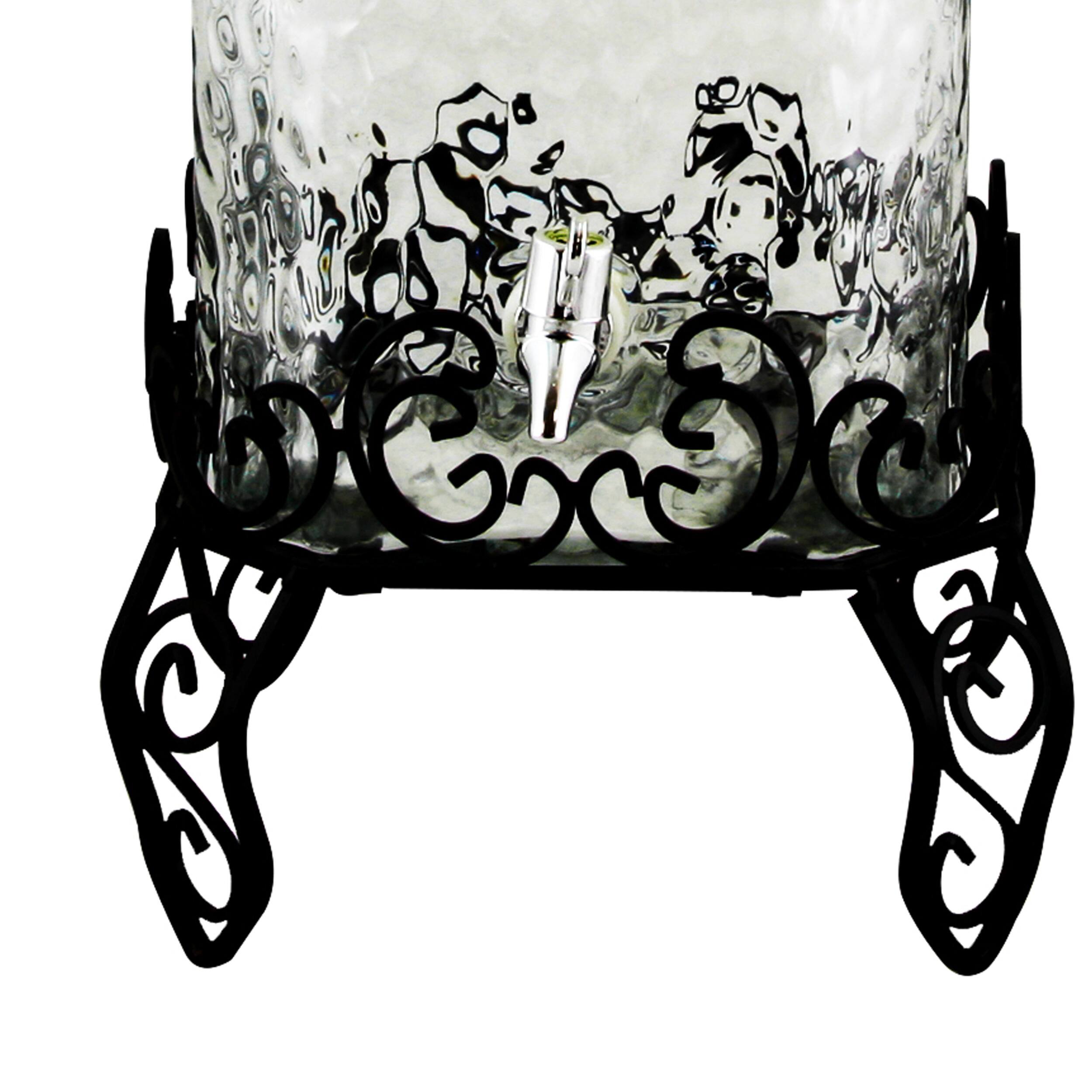 Back. Gibson - Gibson Home Moreauville 3 Piece 2.25 Gallon Square Embossed Glass Beverage Dispenser with Wire Stand - Clear.